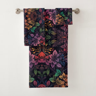 Vintage colorful Rainbow Floral Bath Towel Set