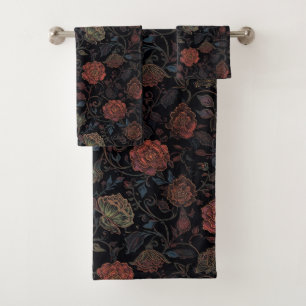 Vintage colorful Rainbow Floral Bath Towel Set
