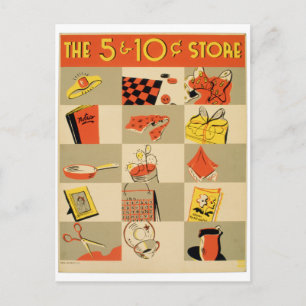 Vintage Colorful Retail Five and Dime Store WPA Postcard