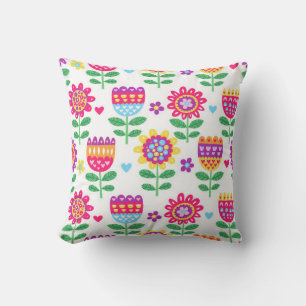vintage colorful seamless pattern with cheerful fl throw pillow