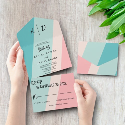 Vintage colorful summer All in One Wedding Invite