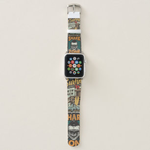 Vintage colorful surfing posters set with surf bus apple watch band
