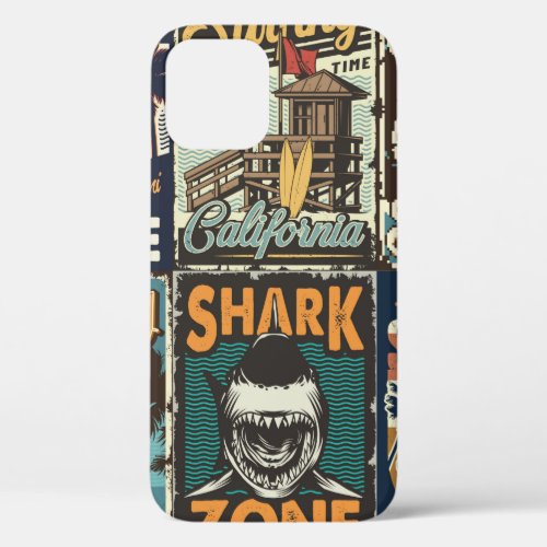 Vintage colorful surfing posters set with surf bus iPhone 12 case