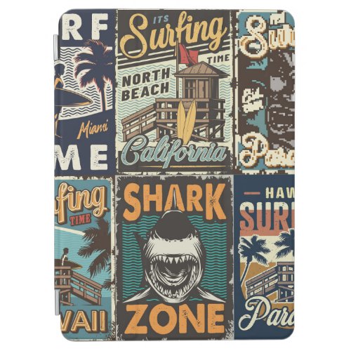 Vintage colorful surfing posters set with surf bus iPad air cover