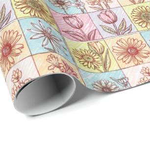 Vintage Colorful trendy Flowers pattern Birthday p Wrapping Paper