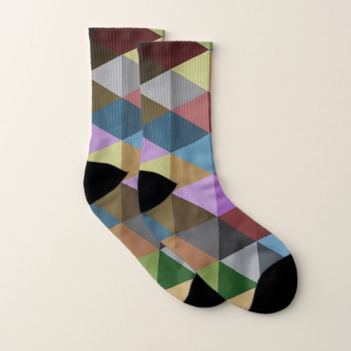 Vintage colorful triangles geometry pattern socks