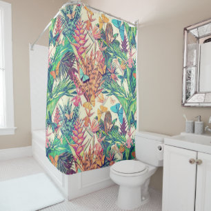 Vintage colorful tropical botanical floral and but shower curtain