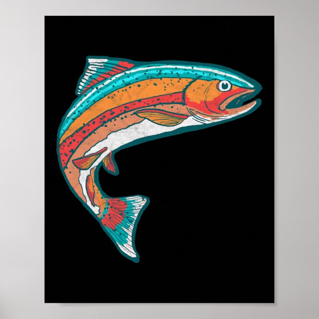 Vintage Colorful Trout Fishing Retro Fish Graphic  Poster (Front)