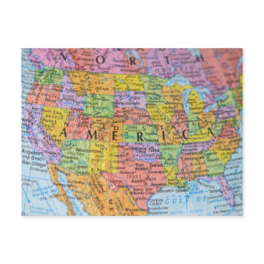 Vintage Colorful USA Map Puzzle Illustration Postcard