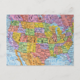 Vintage Colorful USA Map Puzzle Illustration Postcard