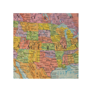 Vintage Colorful USA Map Puzzle Illustration Wood Wall Art