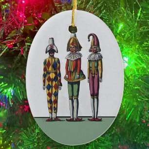 Vintage Colorful Whimsical Three Jester Dolls Ceramic Ornament