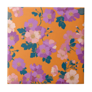 Vintage Colorful Wild Roses Pattern Ceramic Tile