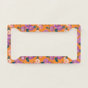Vintage Colorful Wild Roses Pattern License Plate Frame