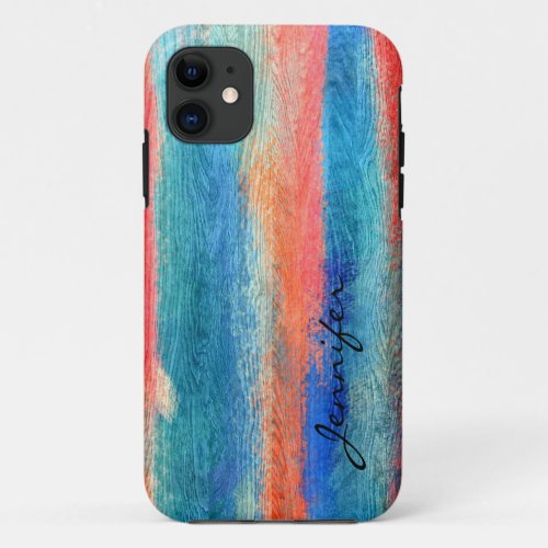 Vintage Colorful Wood Grain Texture 2 iPhone 11 Case