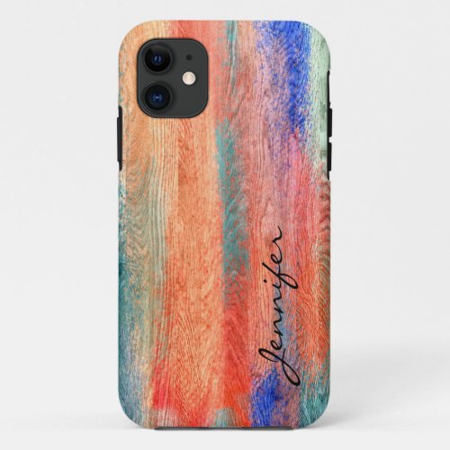 Vintage Colorful Wood Grain Texture 3 iPhone 11 Case