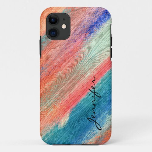 Vintage Colorful Wood Grain Texture 4 iPhone 11 Case