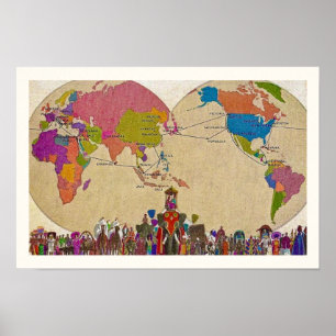 Vintage Colorful World Map Poster