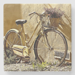 Vintage Colorful Yellow Bicycle      Stone Coaster