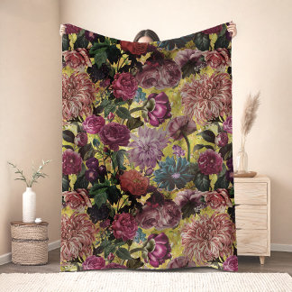 Vintage colorful yellow Floral Fleece Blanket