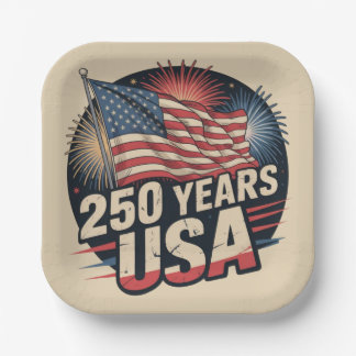 Vintage Colors American Flag 250 Years USA  Paper Plates