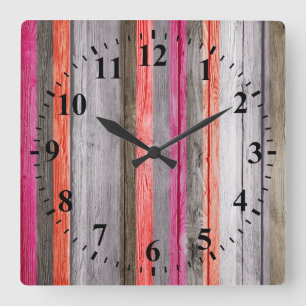 Vintage Colors Wood Look #2 Square Wall Clock