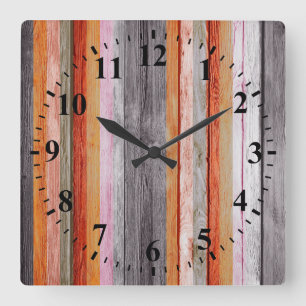 Vintage Colors Wood Look #9 Square Wall Clock