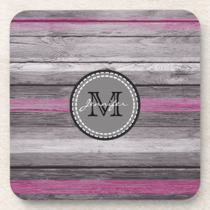 Vintage Colors Wood Look Monogram #7 Drink Coaster