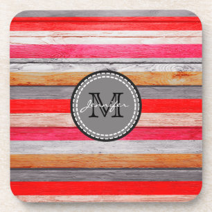 Vintage Colors Wood Look Monogram #9 Drink Coaster