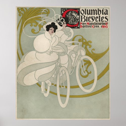Vintage Columbia Bicycle Ad Art Poster Girl