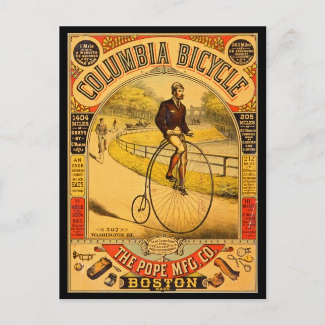 Vintage Columbia Bicycle Reprint Postcard (Front)