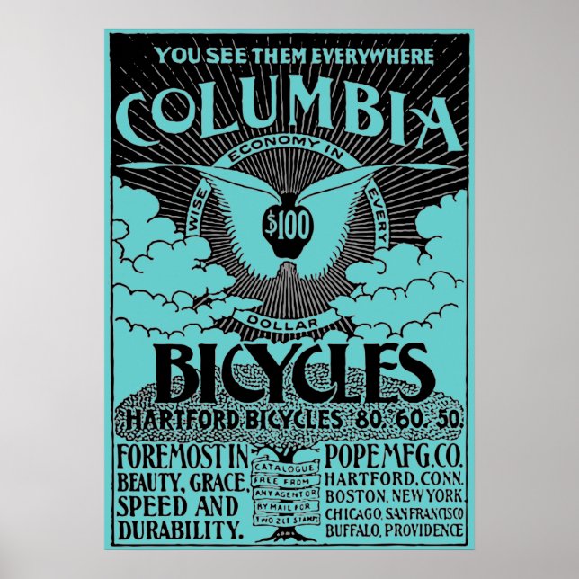 Vintage Columbia Bicycles Advertisement Poster (Front)