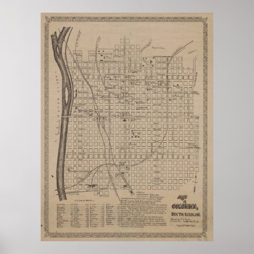 Vintage Columbia SC Map 1901 Poster