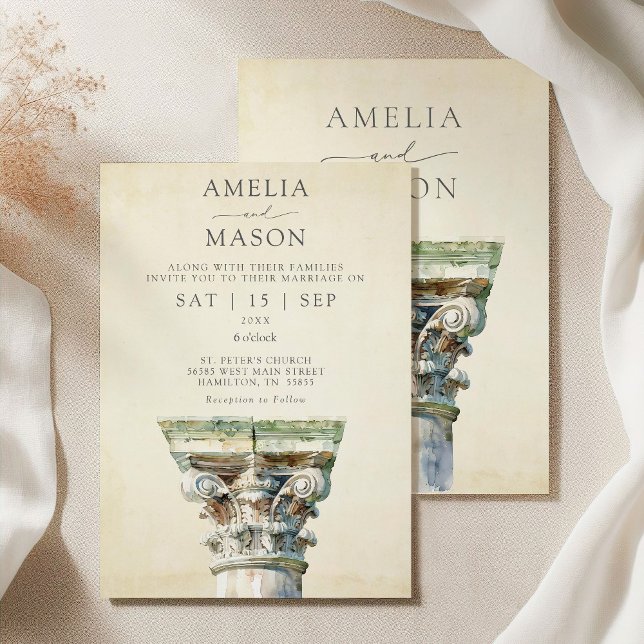 Vintage Column Greek Wedding  Invitation (Vintage Column Greek Wedding Invitation)