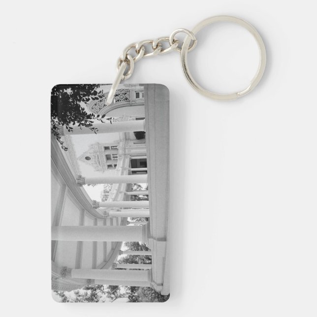 Vintage Columns Architecture Black and White Photo Keychain (Back)
