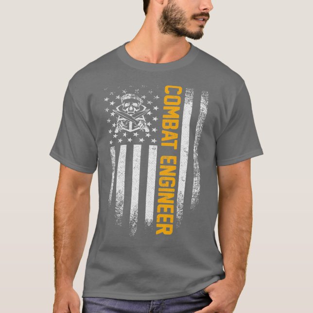 Vintage  Combat Engineer American Flag Patriotic T-Shirt (Front)