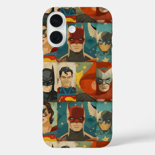 Vintage comic book heroes in retro colors iPhone 16 case