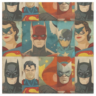 Vintage comic book heroes in retro colors fabric