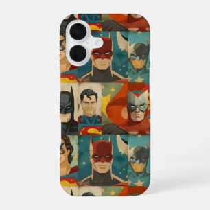 Vintage comic book heroes in retro colors iPhone 16 case