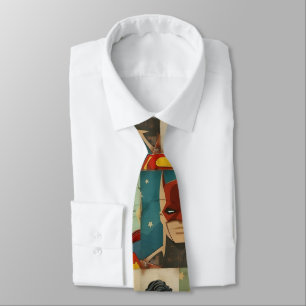 Vintage comic book heroes in retro colors neck tie