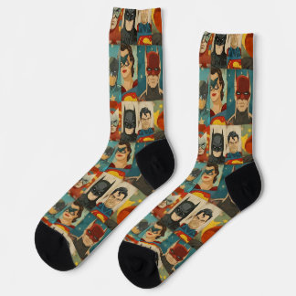Vintage comic book heroes in retro colors socks