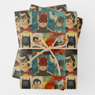 Vintage comic book heroes in retro colors wrapping paper sheets