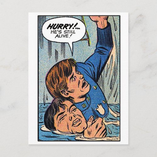 Vintage Comic Book Hes Alive Postcard