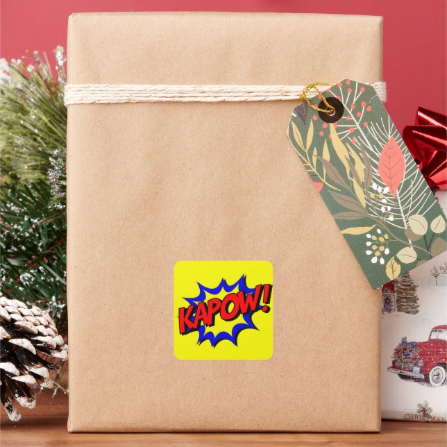 Vintage Comic Book Kapow Onomatopoeia Square Sticker | Zazzle