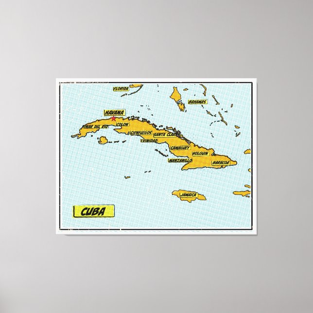 Vintage Comic Book Map Of Cuba Canvas Print (Front)