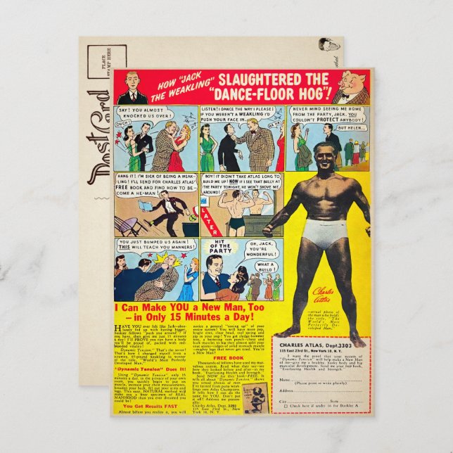 Vintage Comic Book Muscle Advertisement Postcard (Front/Back)