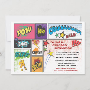 Vintage Comic Book Strip Super Hero Party Invite