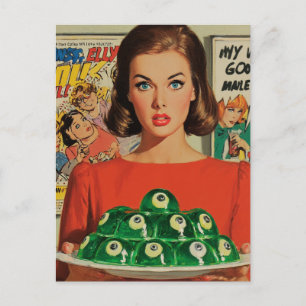 Vintage Comic Book Style Woman With Eyeball Salad Postcard