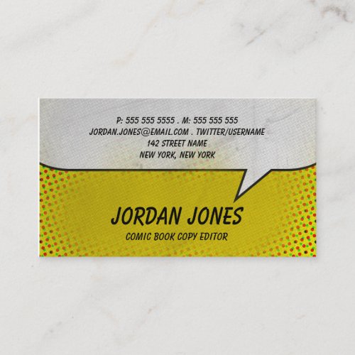 Vintage Comic Book Yellow Halftone Business Card