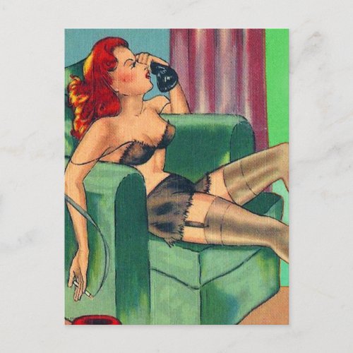 Vintage Comic Pin_Up Laid Back Girl Postcard